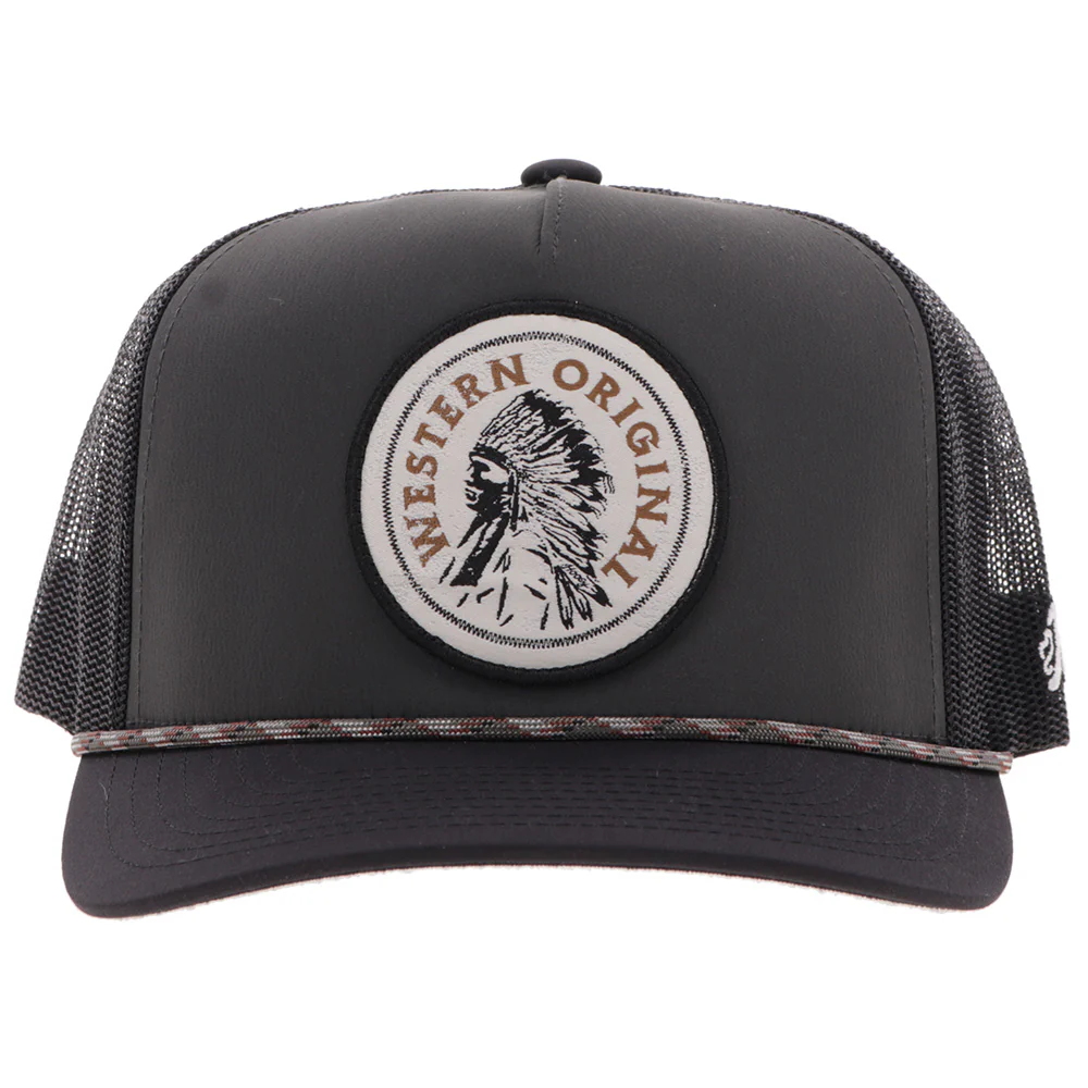 "Quanah" Hat Charcoal/Black w/Black & White Circle Patch - Image 4