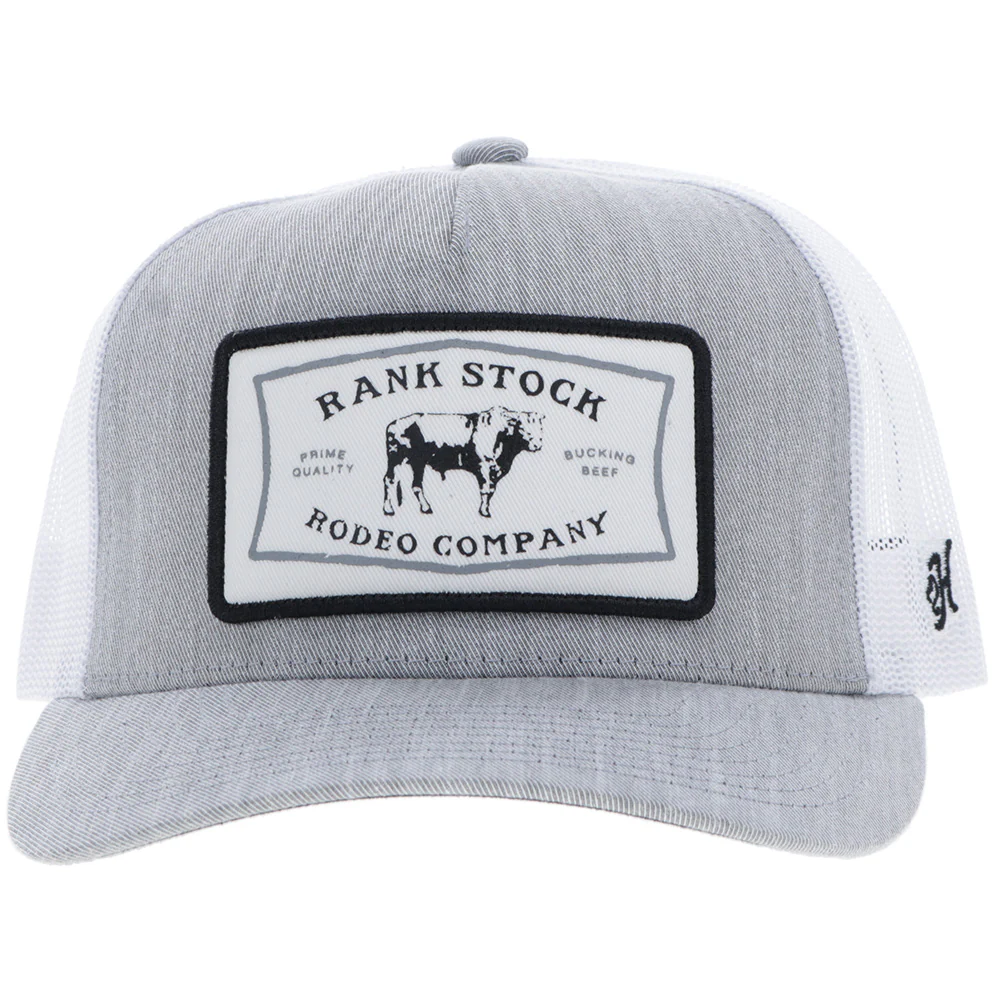 "Rank Stock" Hat Grey & White w/Rectangle Patch - Image 4