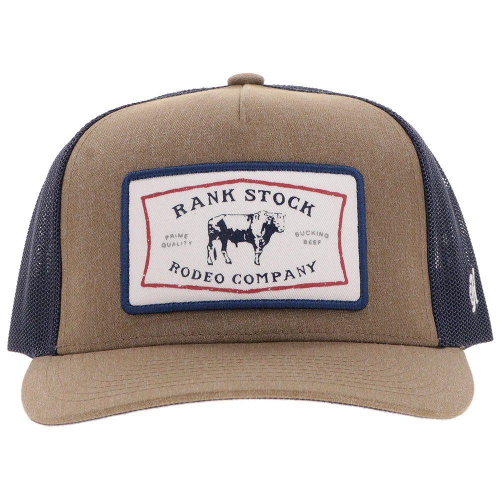 "Rank Stock" Hat Tan & Navy w/Rectangle Patch - Image 4