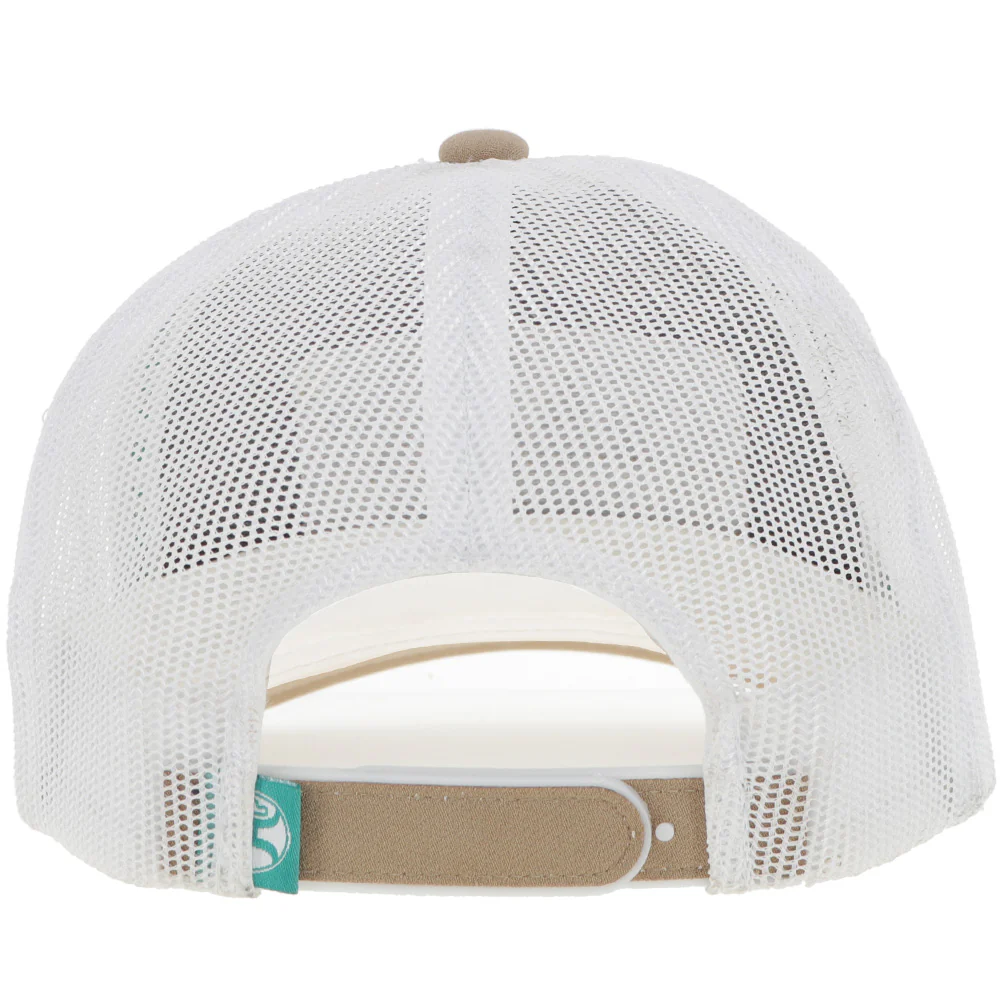 "Rank Stock" Hat Tan/White w/White & Turquoise Patch - Image 2