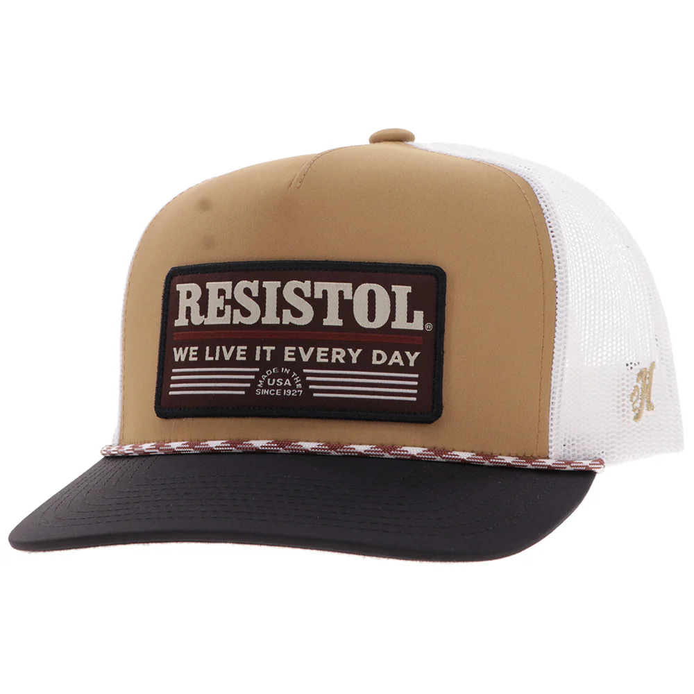 "Resistol" Hat Tan & White w/Black & Red Patch