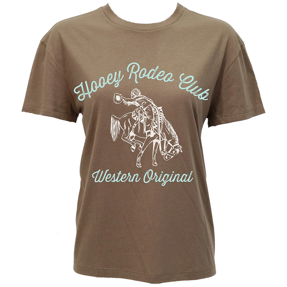 "Rodeo Club" T-shirt Brown w/Turquoise & White Logo