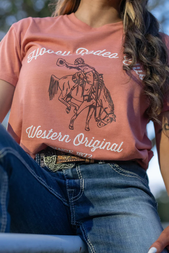 "Rodeo Club" Terracotta Heather w/White & Grey Logo T-shirt - Image 4