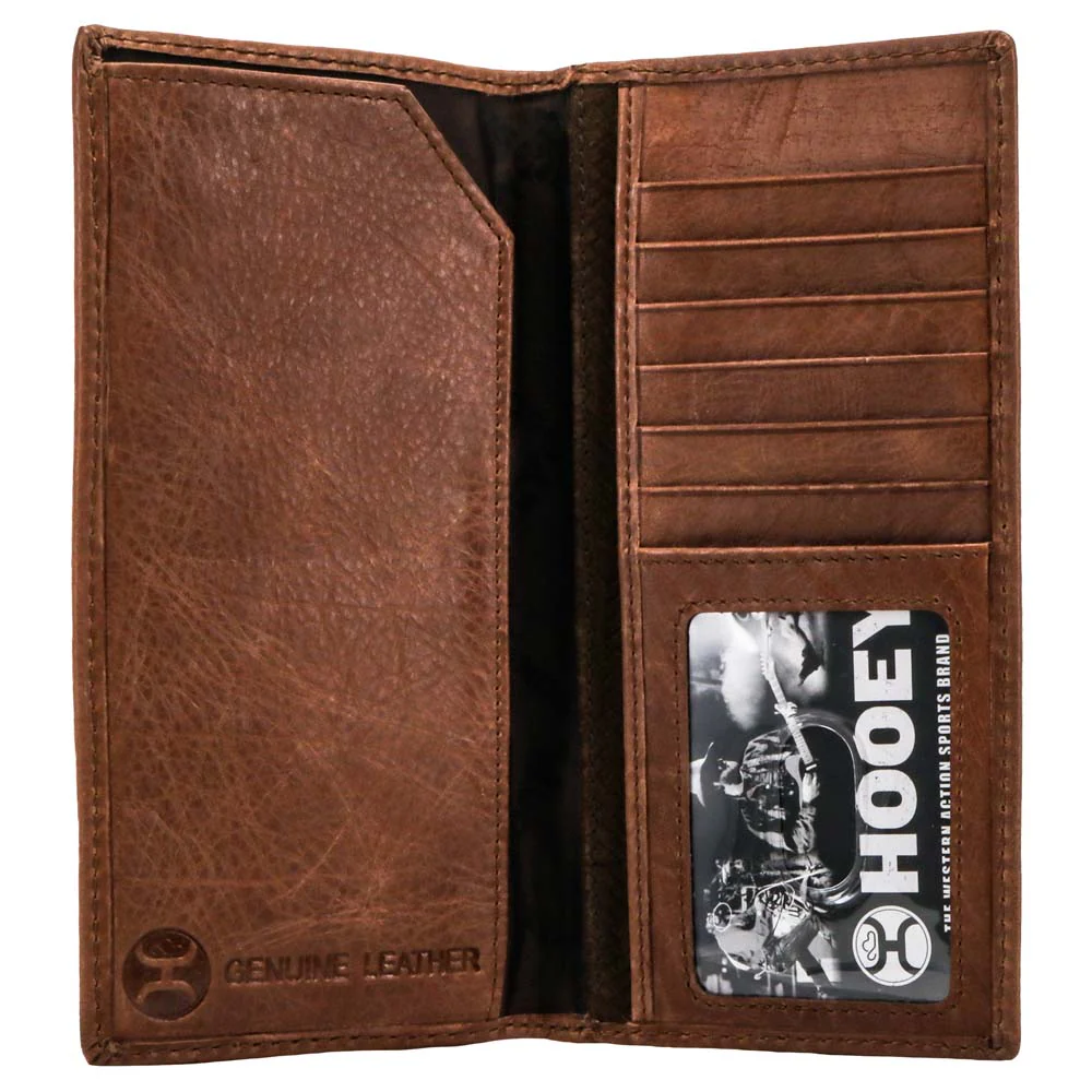 "Hooey Classic Roughout" Rodeo Hooey Wallet Brown Leather -Basket Weave Embossed - Image 3