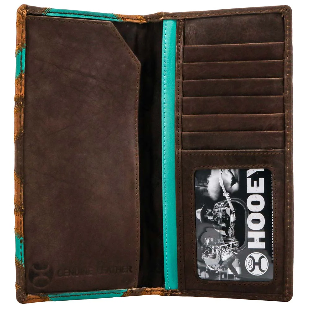 "Montezuma" Rodeo Hooey Wallet Brown/Turquoise w/ Patchwork - Image 3