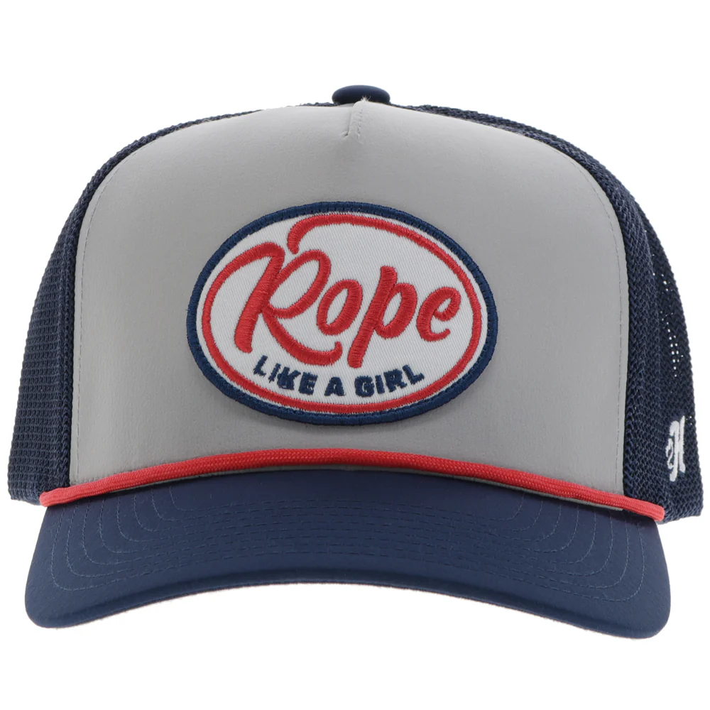 "Rope Like A Girl" Hat Grey/Navy w/Red/White & Blue Patch - Image 4