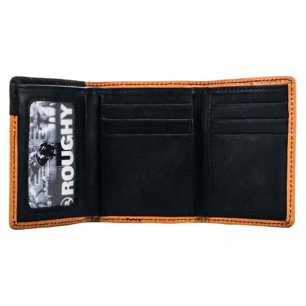 "Ryder" Roughy Trifold Wallet Tan/ Red Hand-Tooled - Image 2