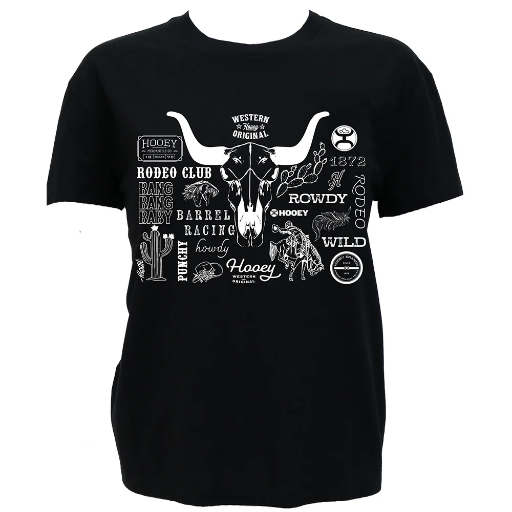 "Round Up" T-shirt Black w/White Rodeo Logo