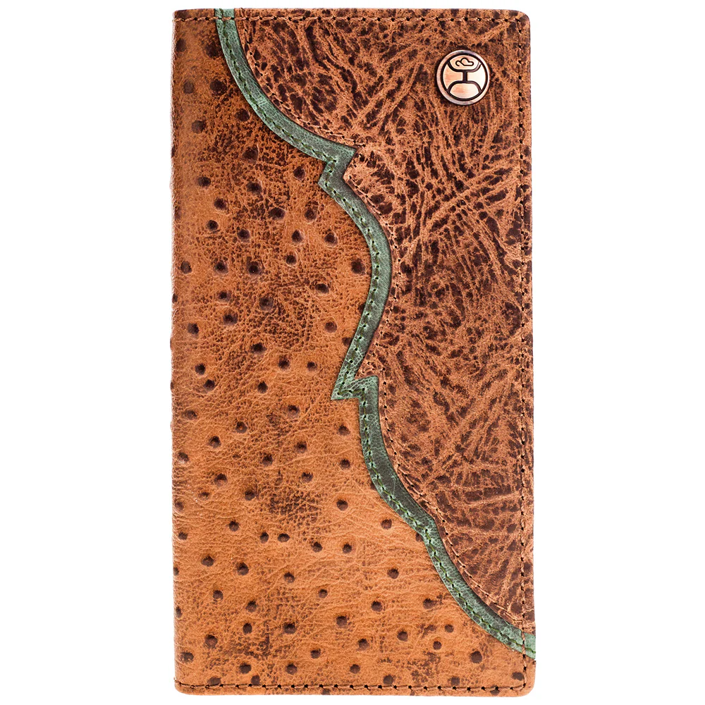 "Sawyer" Ostrich Print Brown/Turquoise Rodeo Wallet