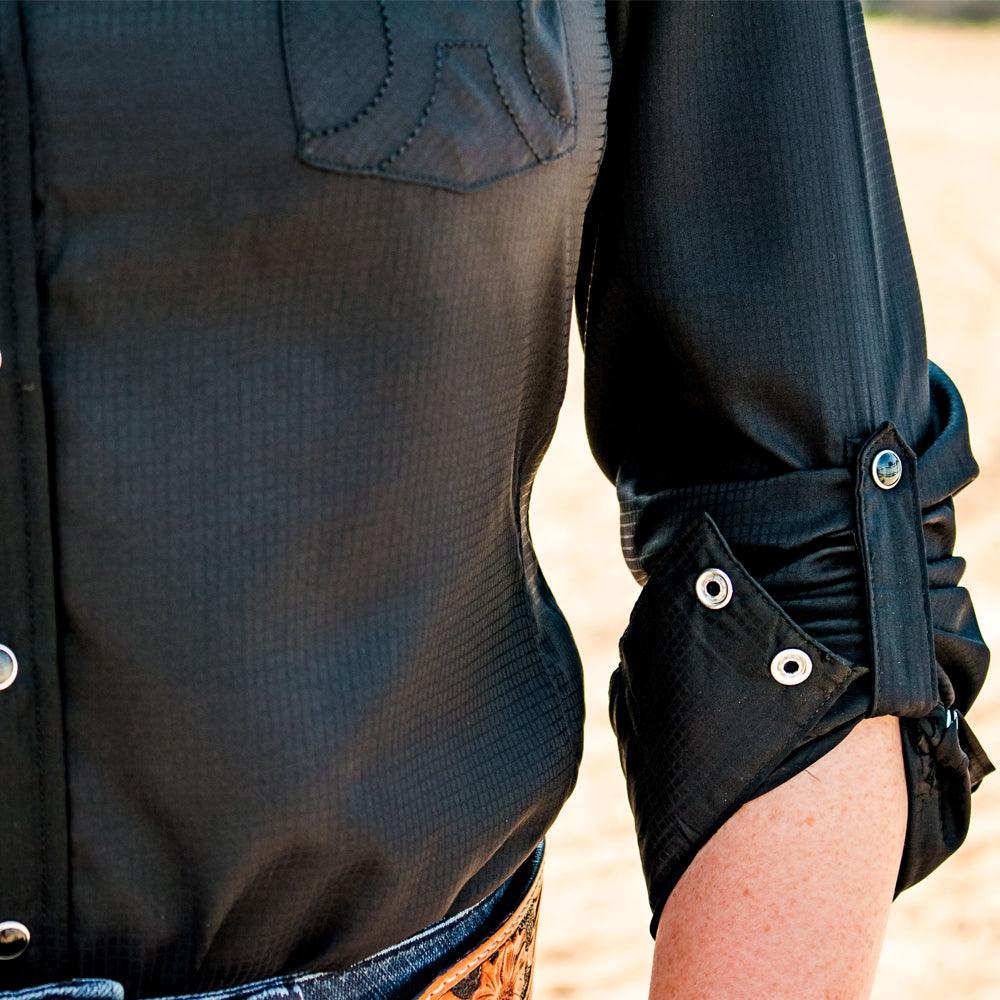 "Sol" Ladies Black Long Sleeve Pearl Snap Shirt - Image 4