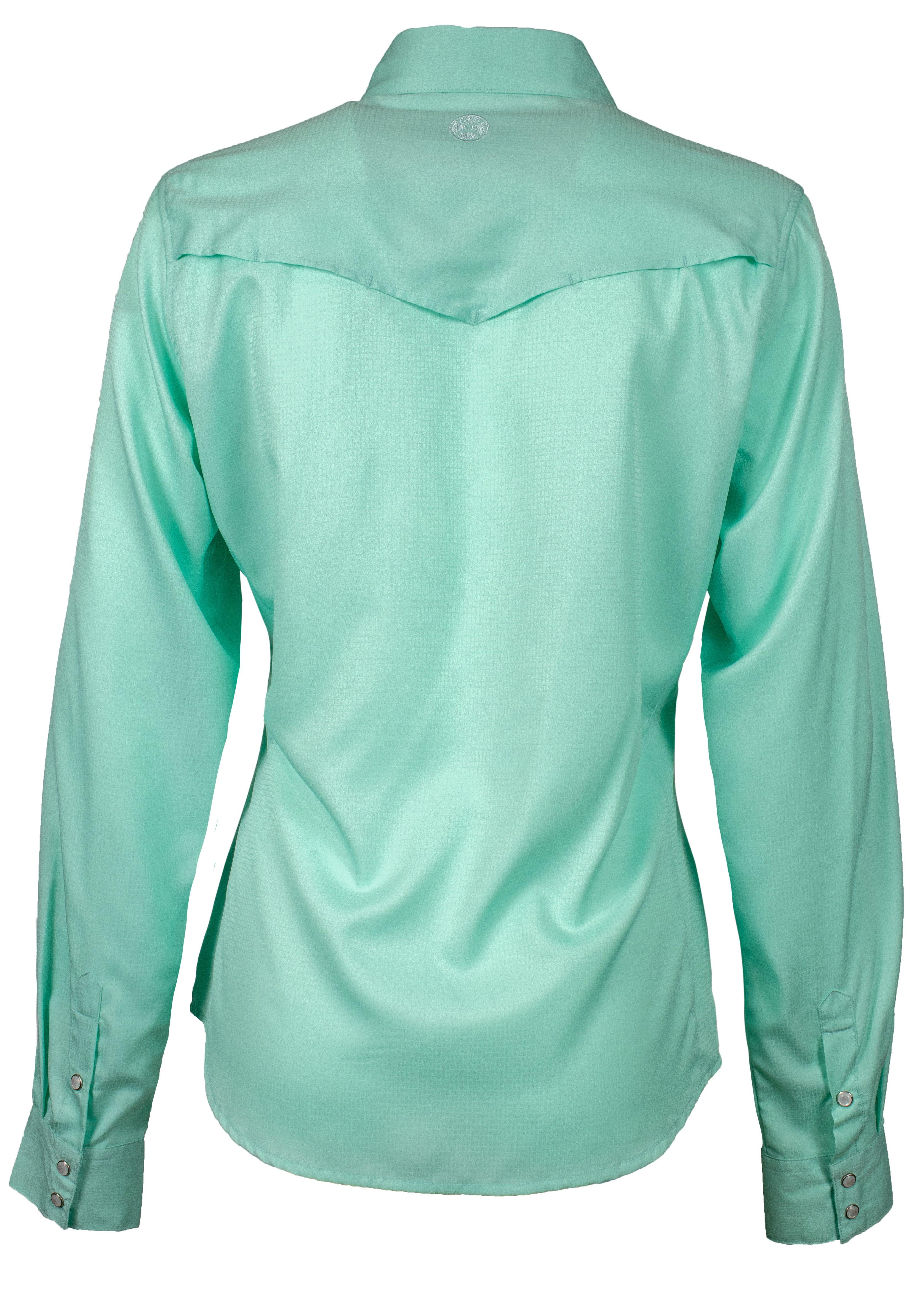 "Sol" Ladies Sea Foam Long Sleeve Pearl Snap Shirt - Image 3