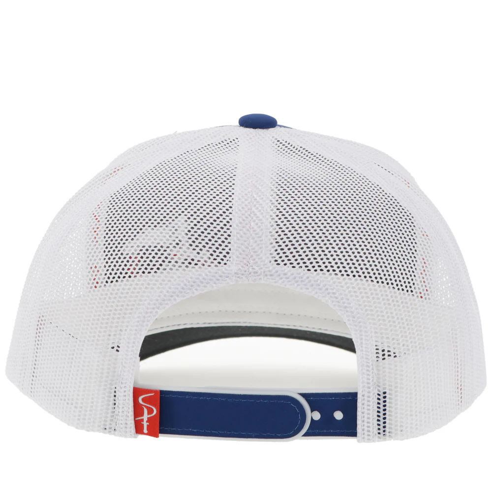 "Sniper Pig" Hat Blue/White w/White & Red Logo - Image 2