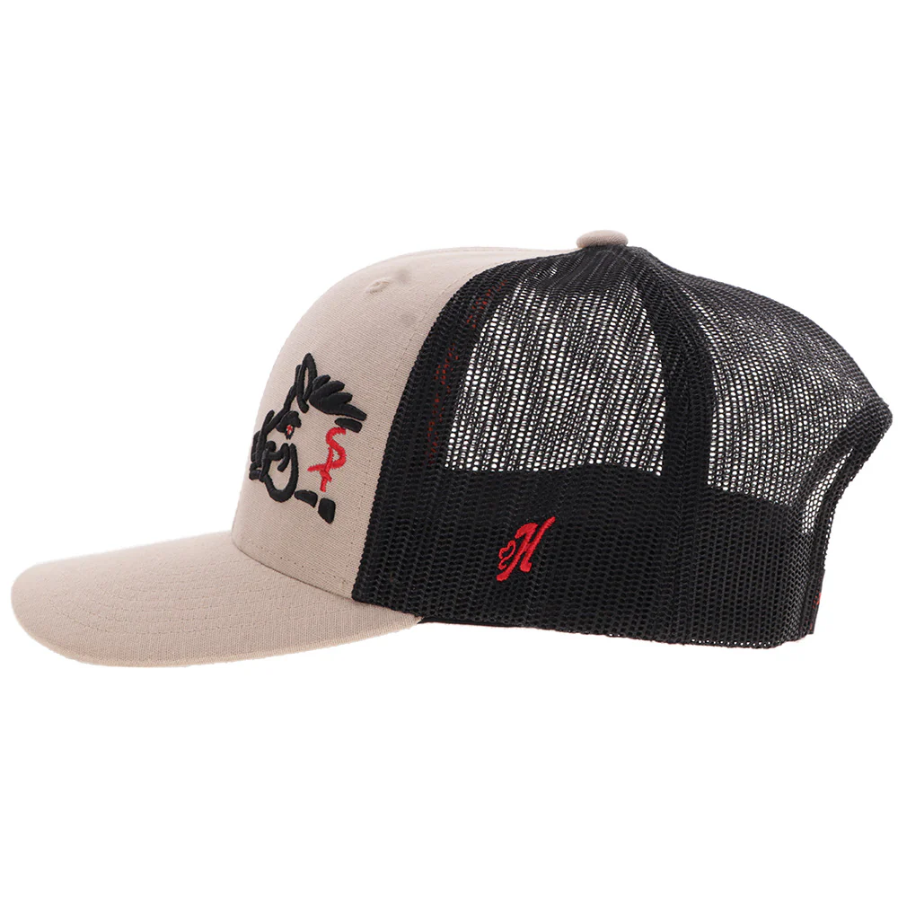 "Sniper Pig" Hat Tan & Brown w/Black & Red Stitching - Image 5