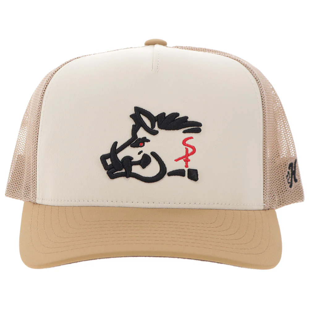 "Sniper Pig" Hat Tan w/Black & Red Logo - Image 4