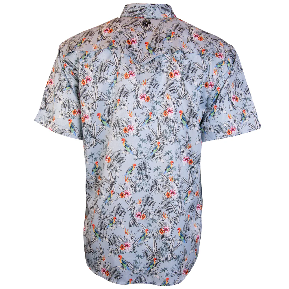 "Sol" Blue/Floral Print Short Sleeve Pearl Snap Shirt - Image 2
