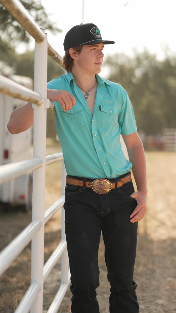 "Sol" Blue Short Sleeve Pearl Snap Shirt - Image 5