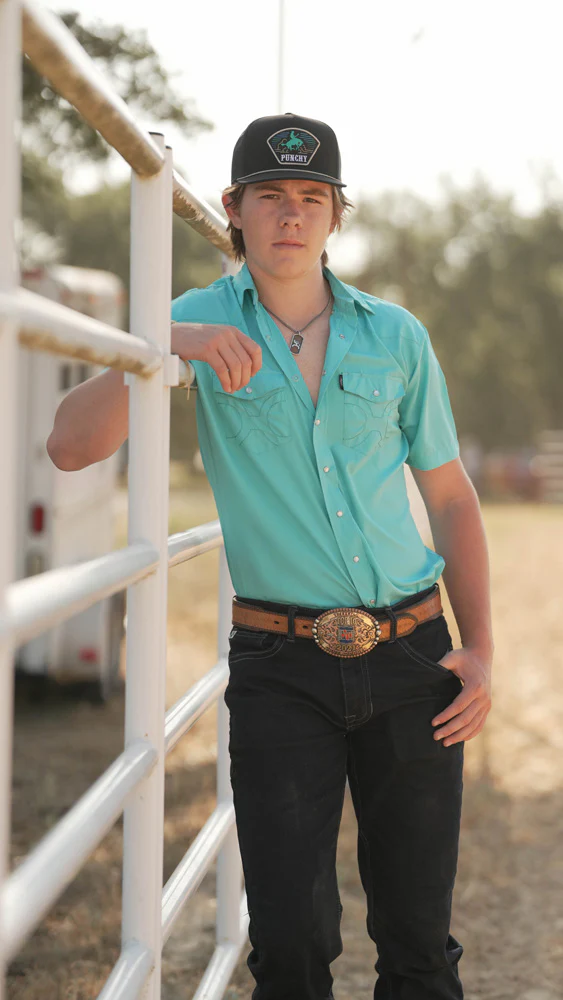 "Sol" Blue Short Sleeve Pearl Snap Shirt - Image 6