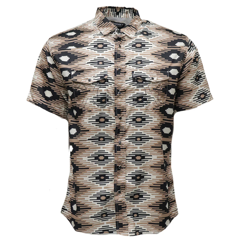 "Sol" Brown/w/ White & Black Aztec Short Sleeve Pearl Snap Shirt