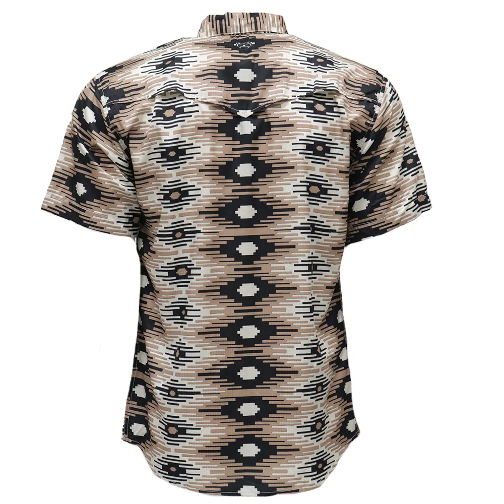 "Sol" Brown/w/ White & Black Aztec Short Sleeve Pearl Snap Shirt - Image 2