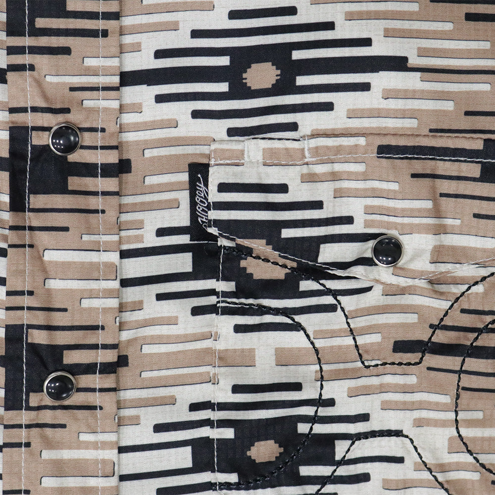 "Sol" Brown/w/ White & Black Aztec Short Sleeve Pearl Snap Shirt - Image 3