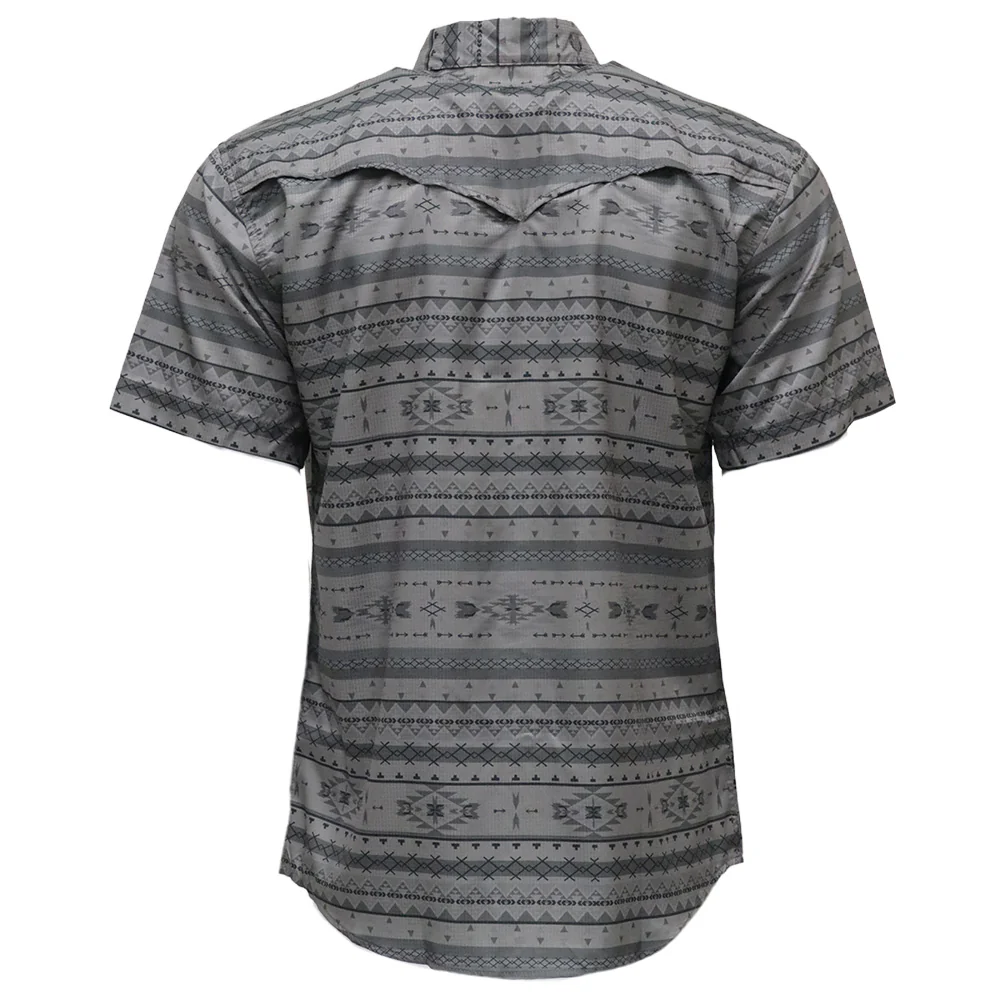 "Sol" Charcoal/Aztec Short Sleeve Pearl Snap Shirt - Image 2