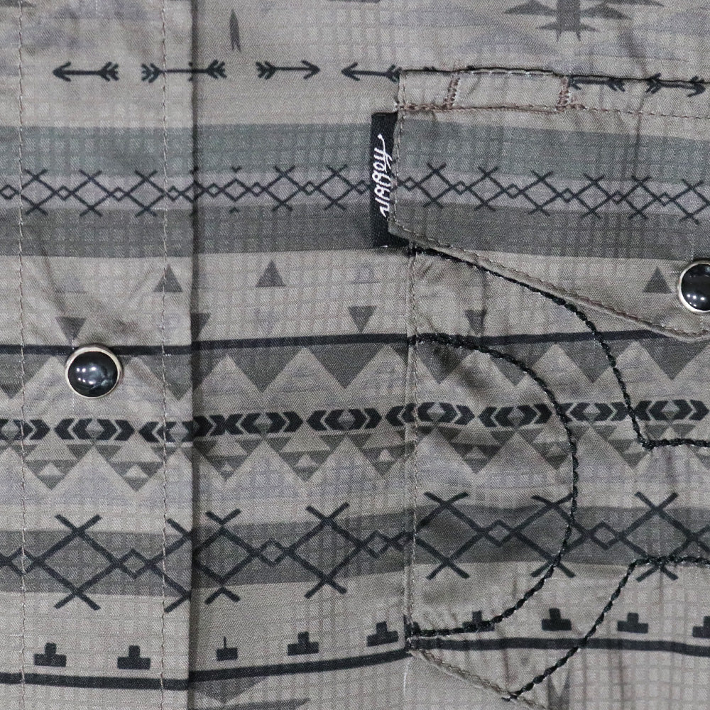 "Sol" Charcoal/Aztec Short Sleeve Pearl Snap Shirt - Image 3
