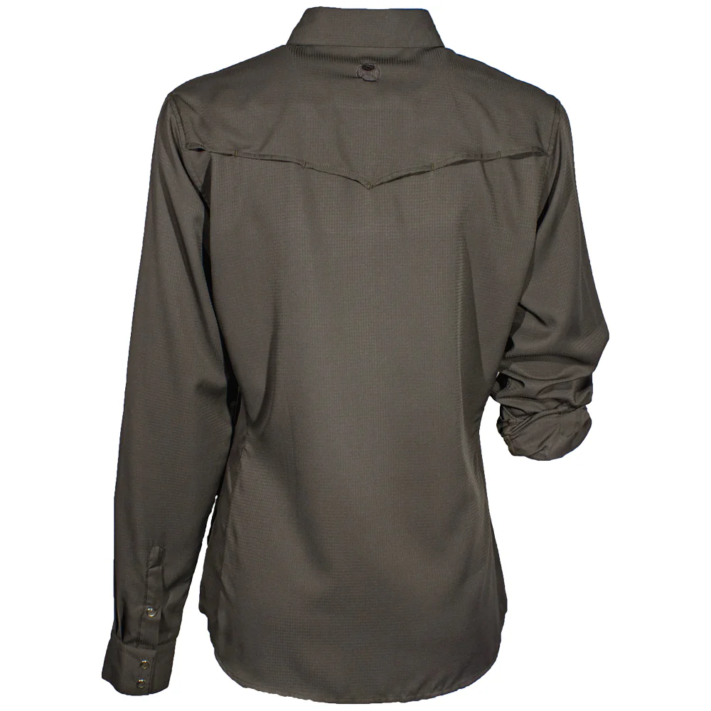 "Sol" Ladies Dark Grey Long Sleeve Pearl Snap Shirt - Image 2