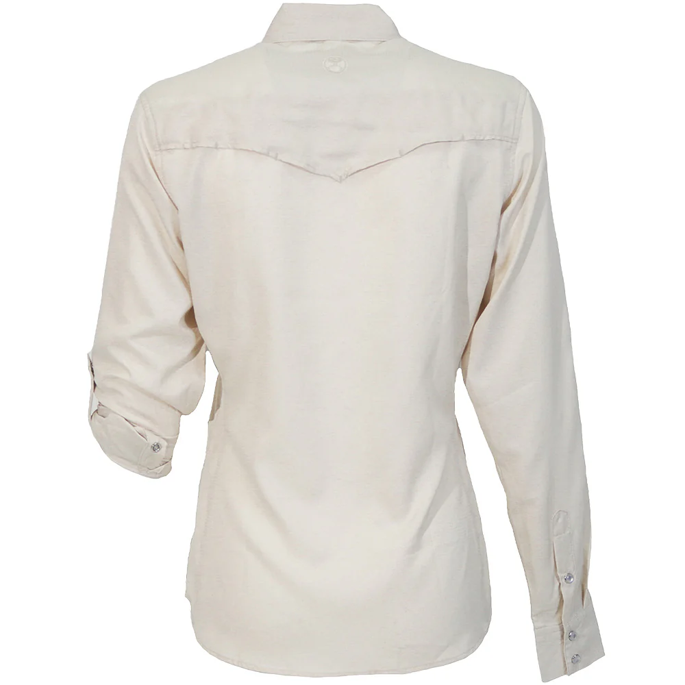 "Sol" Ladies Long Sleeve Pearl Snap Shirt Cream - Image 2