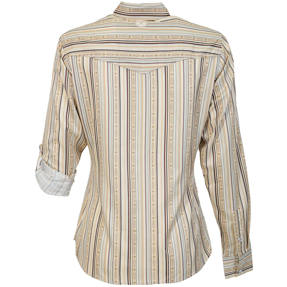 "Sol" Ladies Long Sleeve Pearl Snap Shirt Cream/Stripe - Image 2