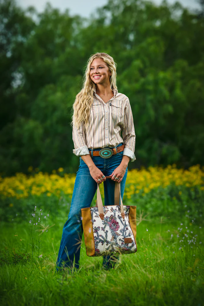"Sol" Ladies Long Sleeve Pearl Snap Shirt Cream/Stripe - Image 4