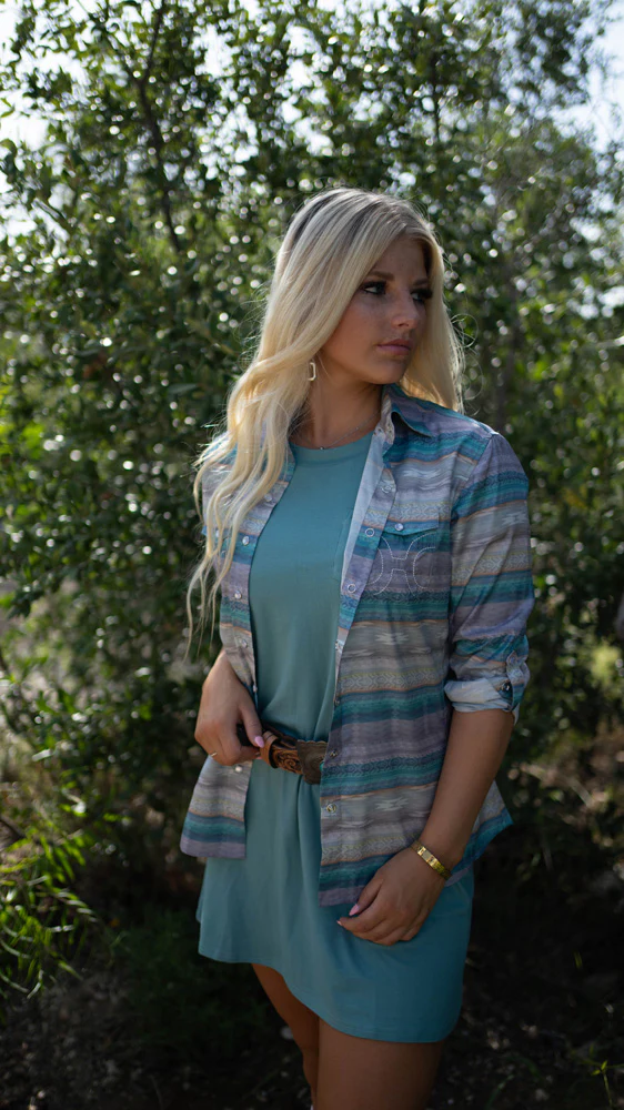 "Sol" Ladies Serape Long Sleeve Pearl Snap Shirt - Image 2