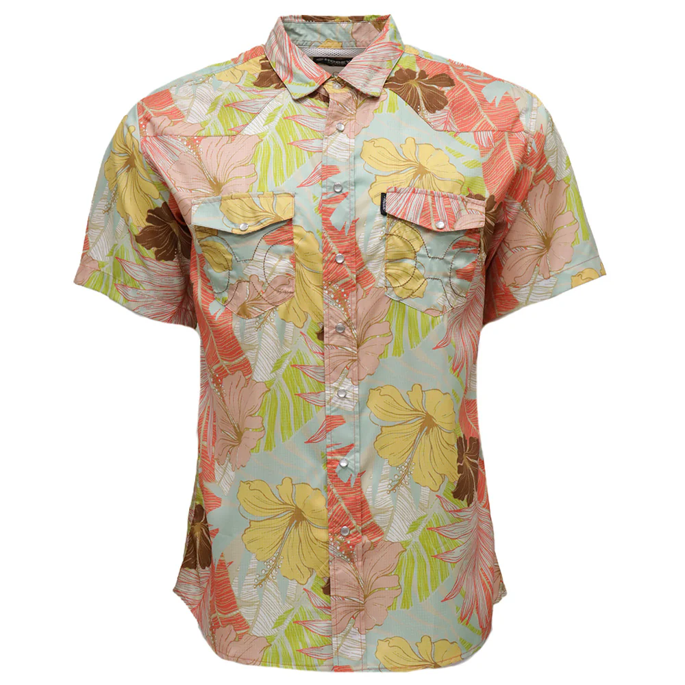"Sol" Multi Color Floral Short Sleeve Pearl Snap Shirt
