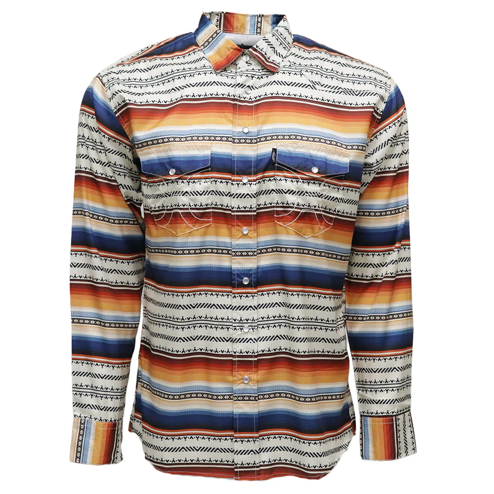 "Sol" Multi-Color Serape Long Sleeve Pearl Snap Shirt