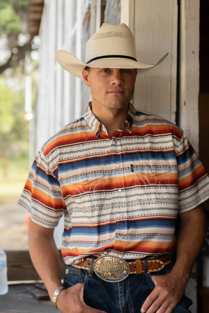 "Sol" Multi Color Serape Short Sleeve Pearl Snap Shirt - Image 5