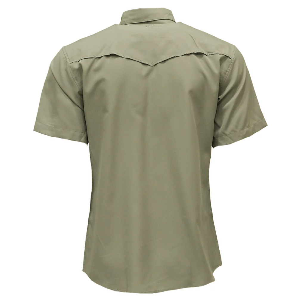 "Sol" Olive Green Short Sleeve Pearl Snap Shirt - Image 2