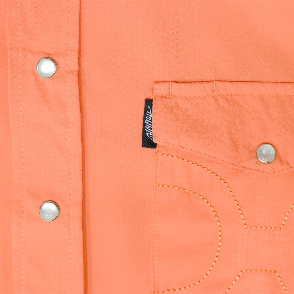 "Sol" Orange Short Sleeve Pearl Snap Shirt - Image 3