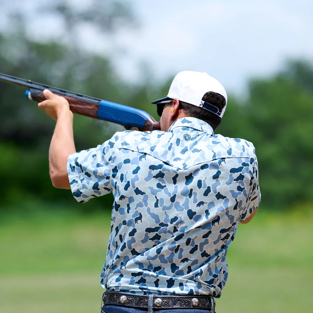 "Sol" Short Sleeve Pearl Snap Shirt Blue Camo - Image 4