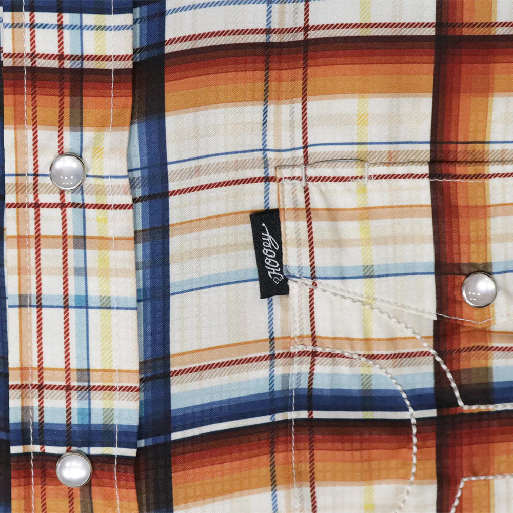 "Sol" Short Sleeve Pearl Snap Shirt Cream w/Plaid Pattern - Image 3