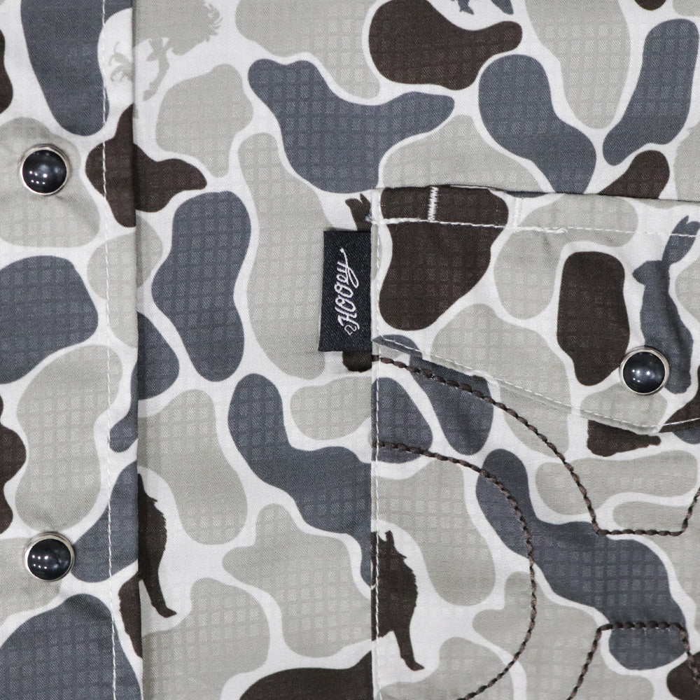 "Sol" Short Sleeve Pearl Snap Shirt Grey Camo - Image 3
