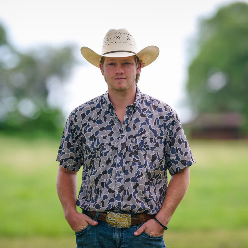"Sol" Short Sleeve Pearl Snap Shirt Grey Camo - Image 4