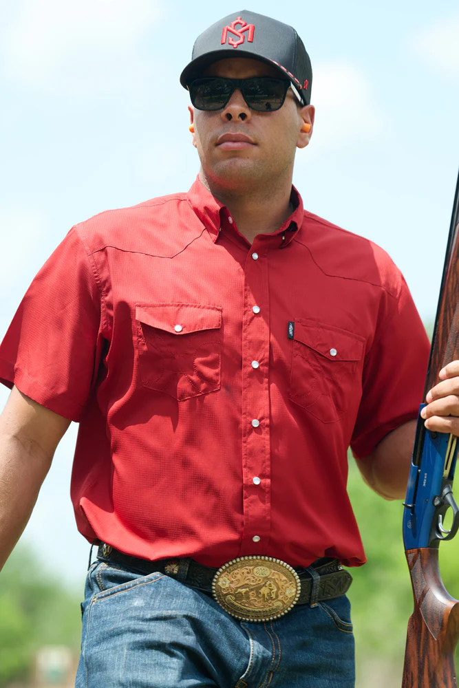"Sol" Short Sleeve Pearl Snap Shirt Red - Image 3