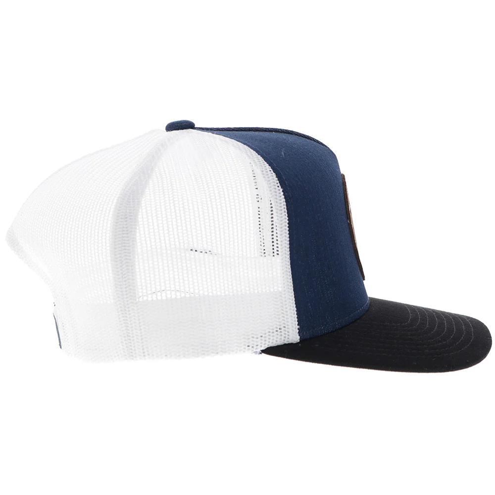 "Spur" Hat Denim/White w/Leather Circle Patch - Image 3