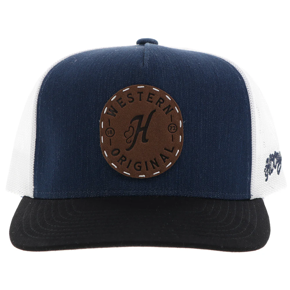 "Spur" Hat Denim/White w/Leather Circle Patch - Image 4