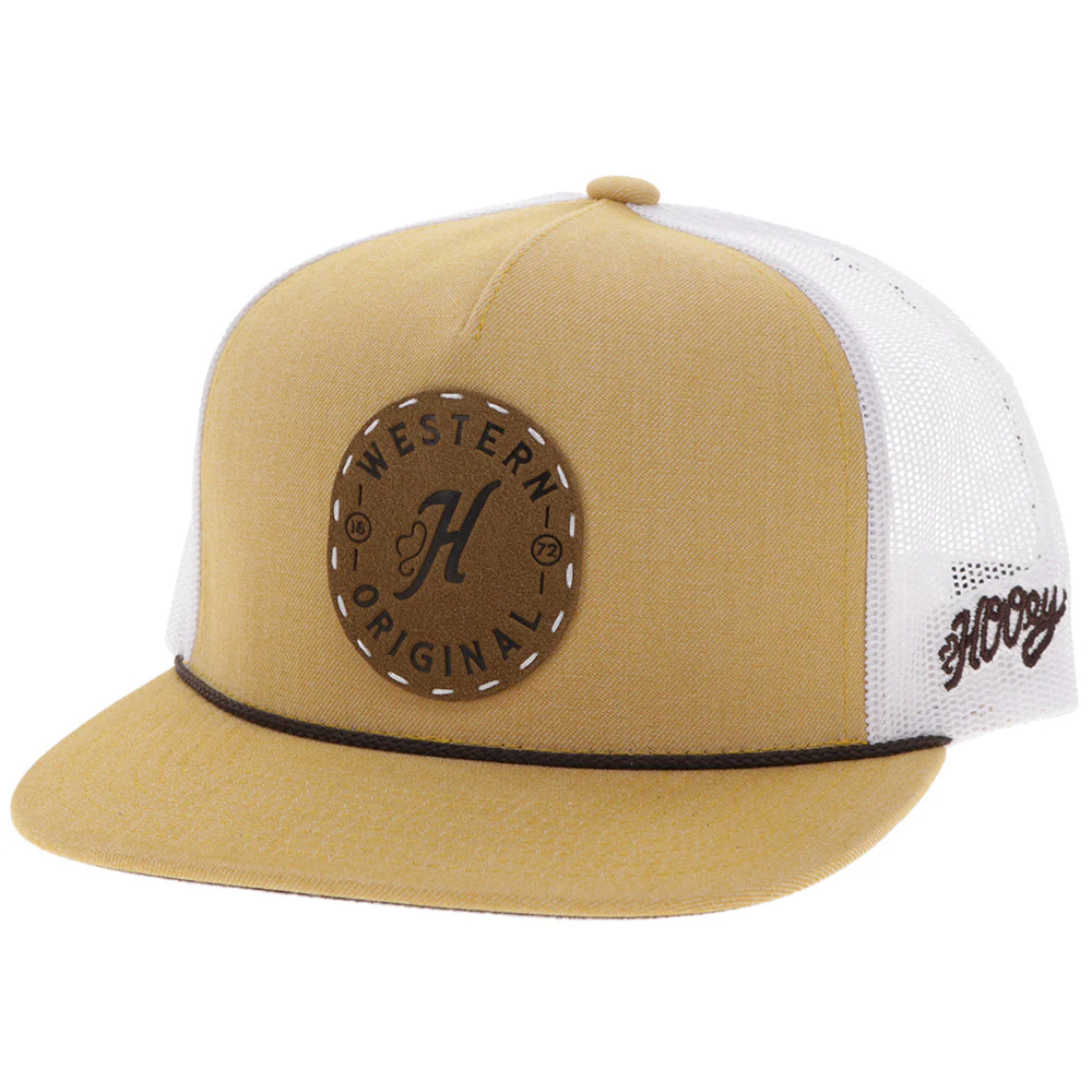 "Spur" Hat Tan/White w/Leather Circle Patch