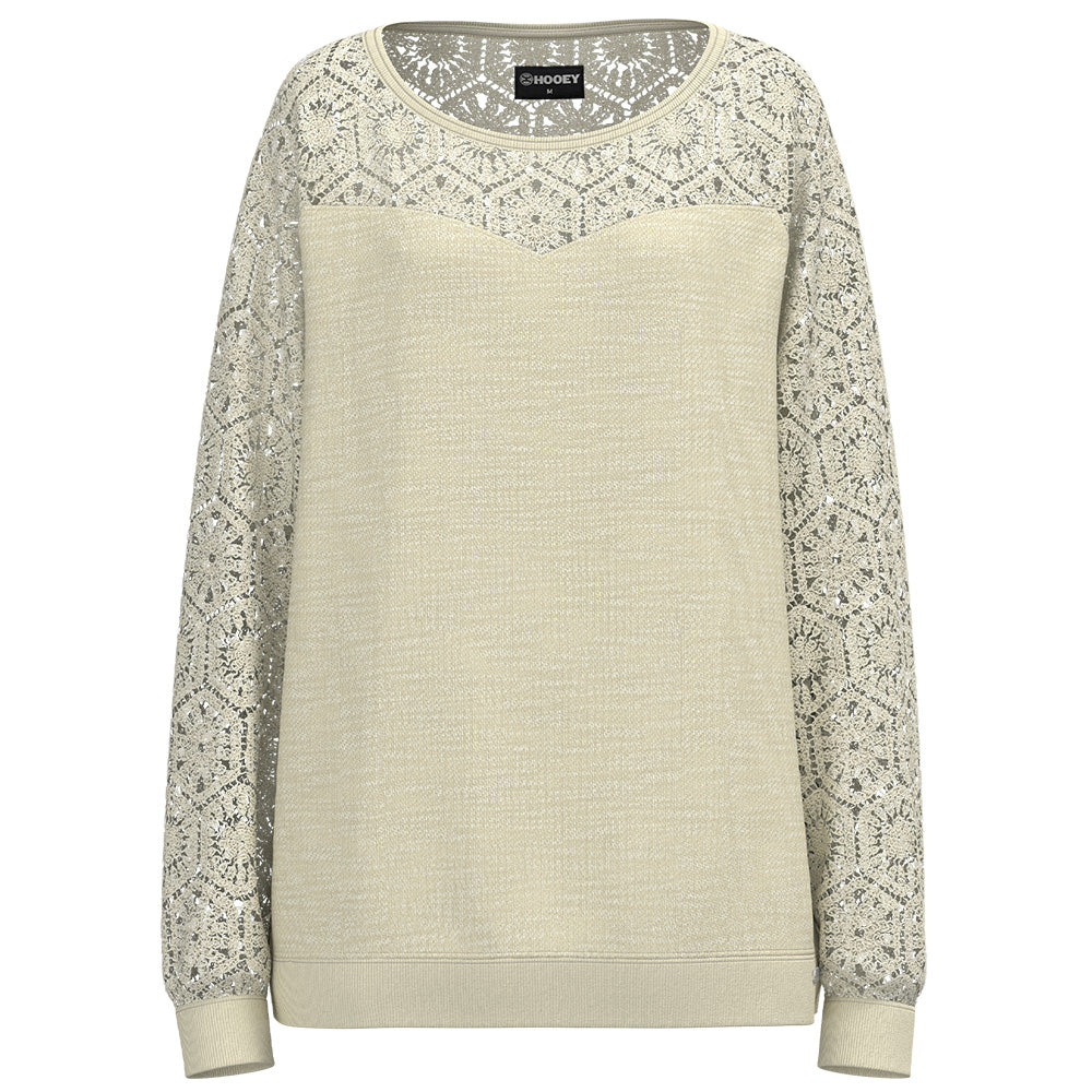 "Stallion Crew" Ladies Pullover Cream w/ Crochet Detail