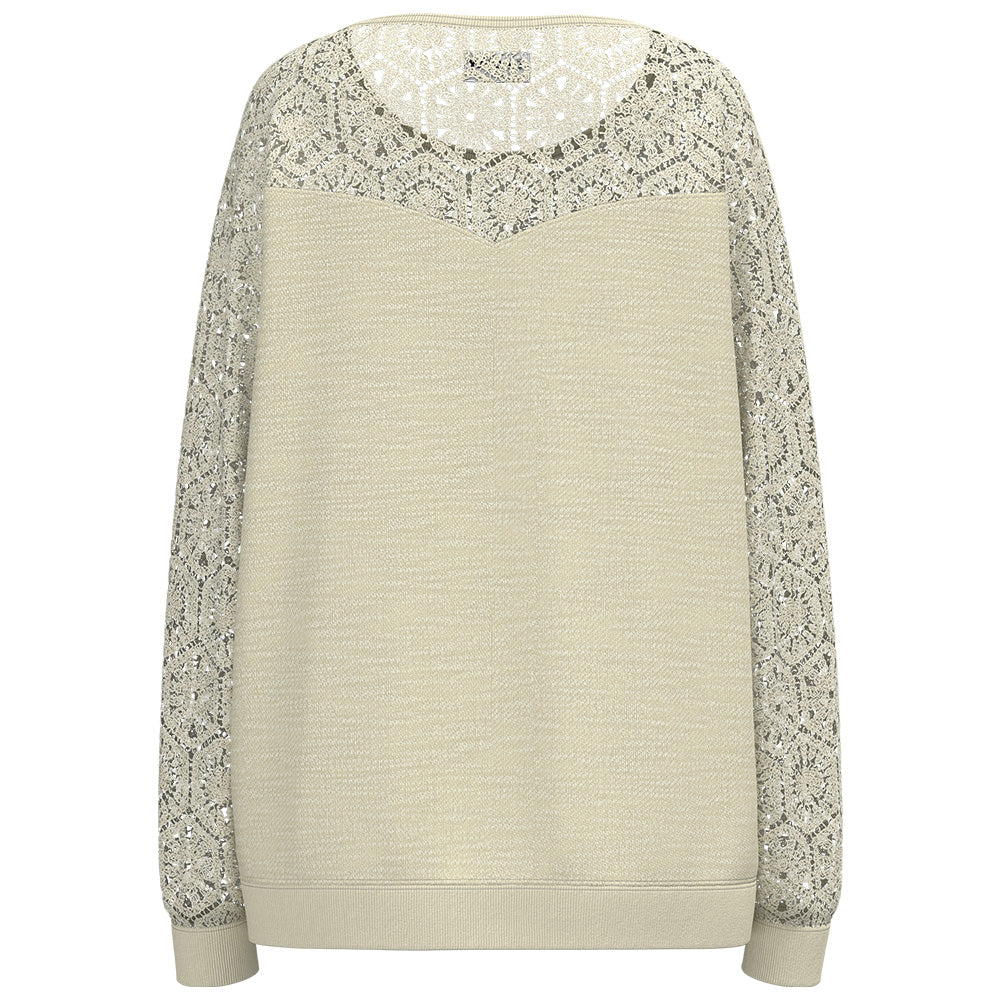 "Stallion Crew" Ladies Pullover Cream w/ Crochet Detail - Image 2