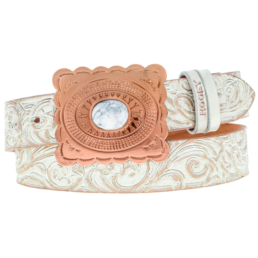 "Stella" Ivory/Tan Hand Tooled Filigree Belt