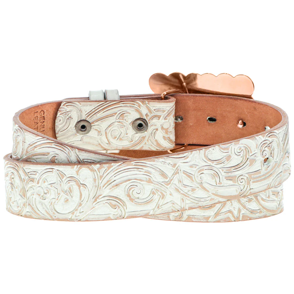 "Stella" Ivory/Tan Hand Tooled Filigree Belt - Image 2