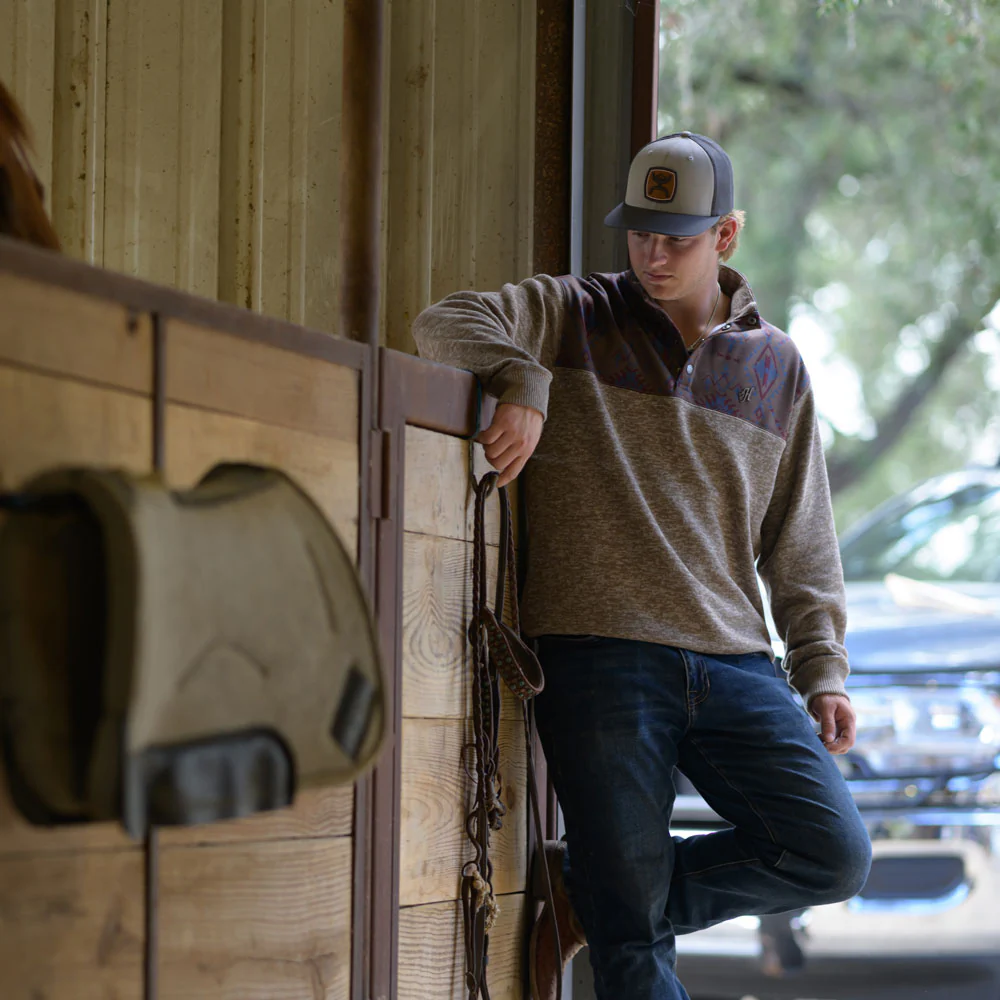 "Stevie" Pullover Brown w/Red & Blue Aztec - Image 3
