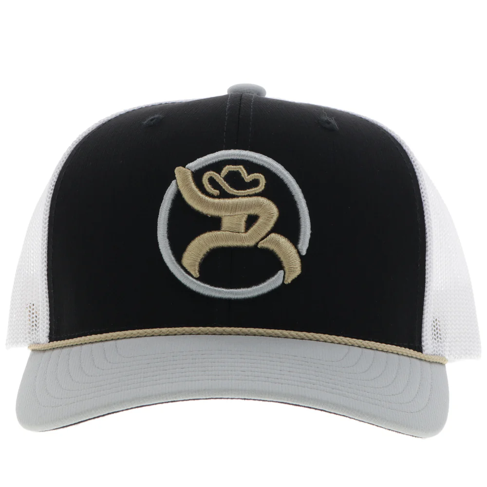 "Strap" Roughy Hat Black/White w/Gold & Grey Patch - Image 4